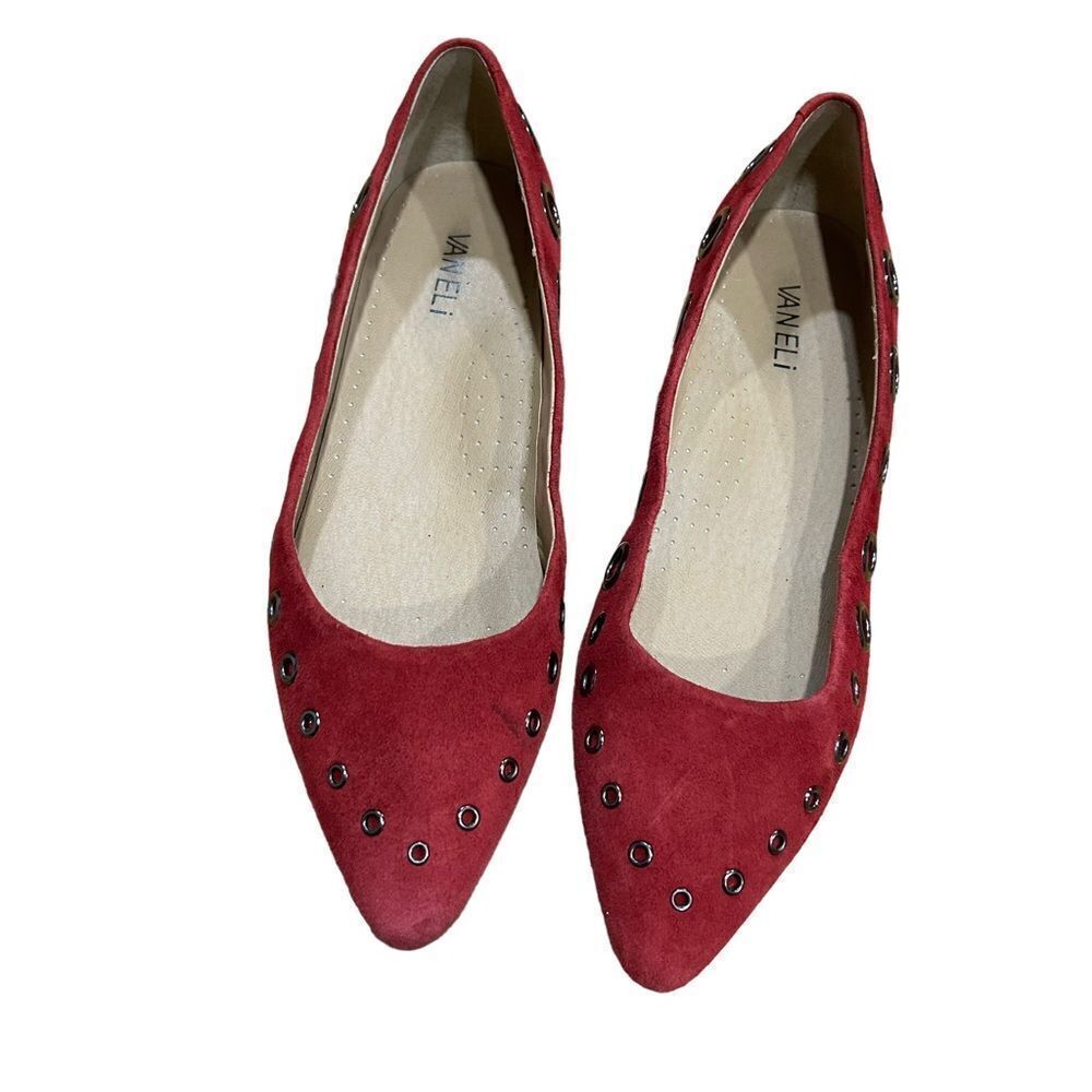 Vaneli Subira Cherry Red Suede Pointed Toe Flats - Picture 3 of 11